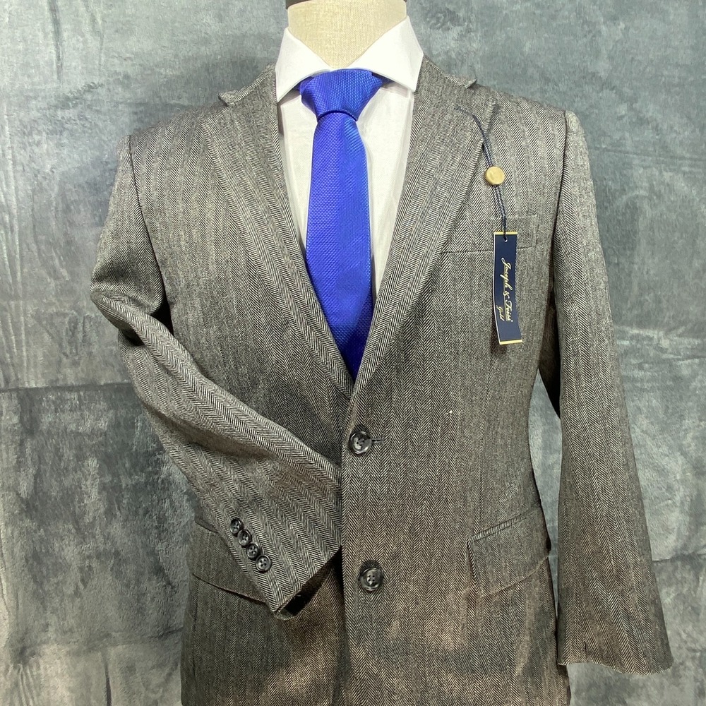 Joseph & Feiss‎ Gold Blazer Jacket 39 S Gray Herringbone Classic Sport Coat NEW